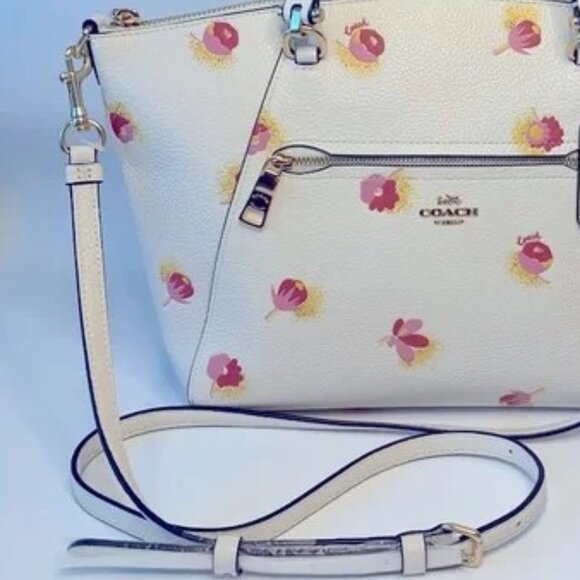 NWT Coach Satchel C5838 Pebble Leather Prairie Floral Gold Hardware Strap Chalk - Picture 7 of 16